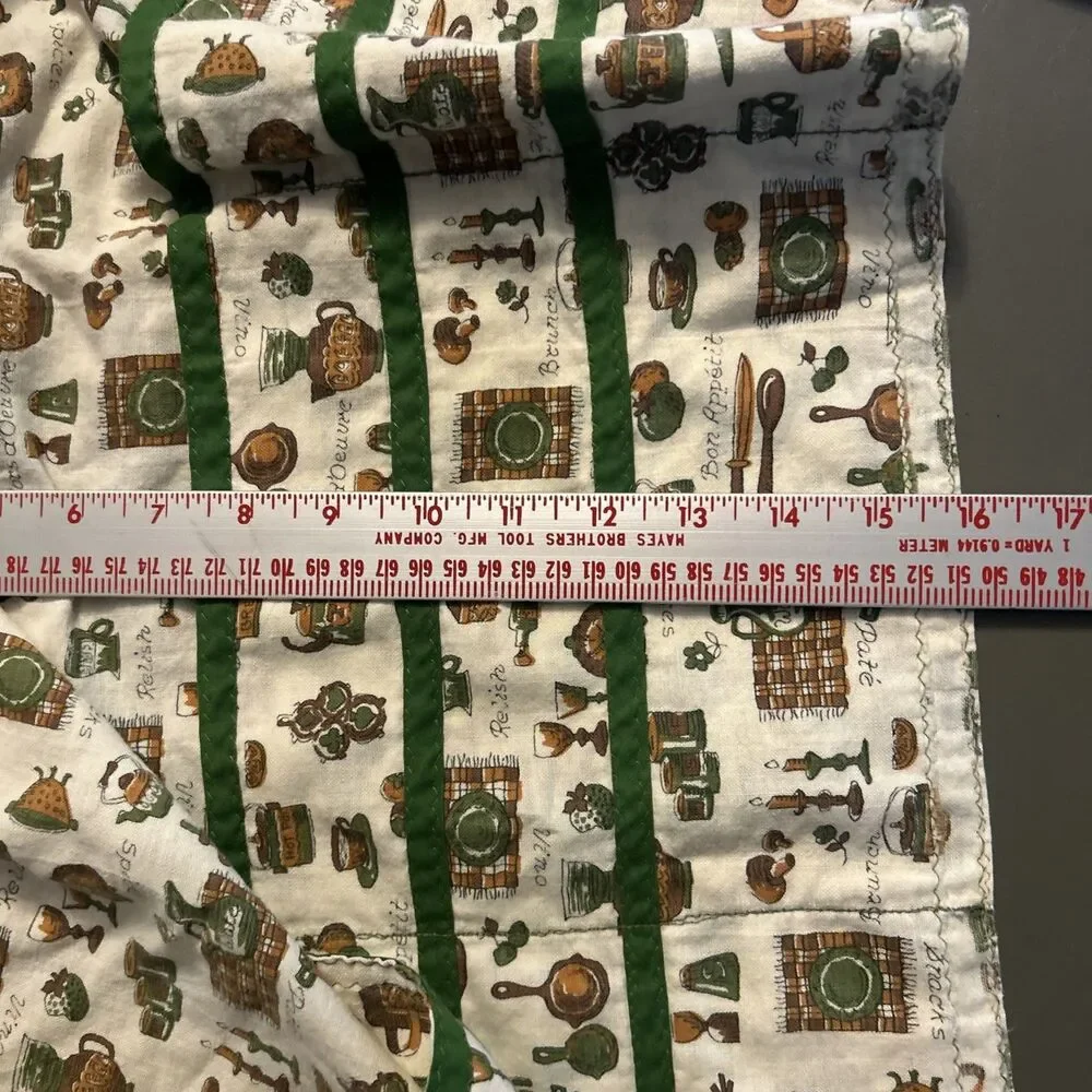Vintage Retro Half Apron 1970's w/ Kitchen Theme Mushrooms Green Brown Handmade